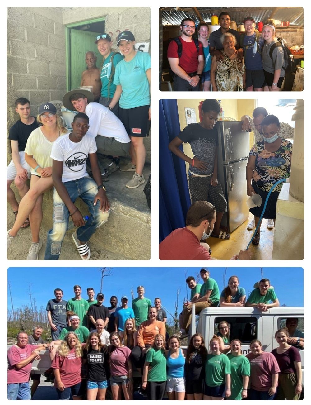 Collage of Lake Region State College CRU students participating in mission trips in different locations.