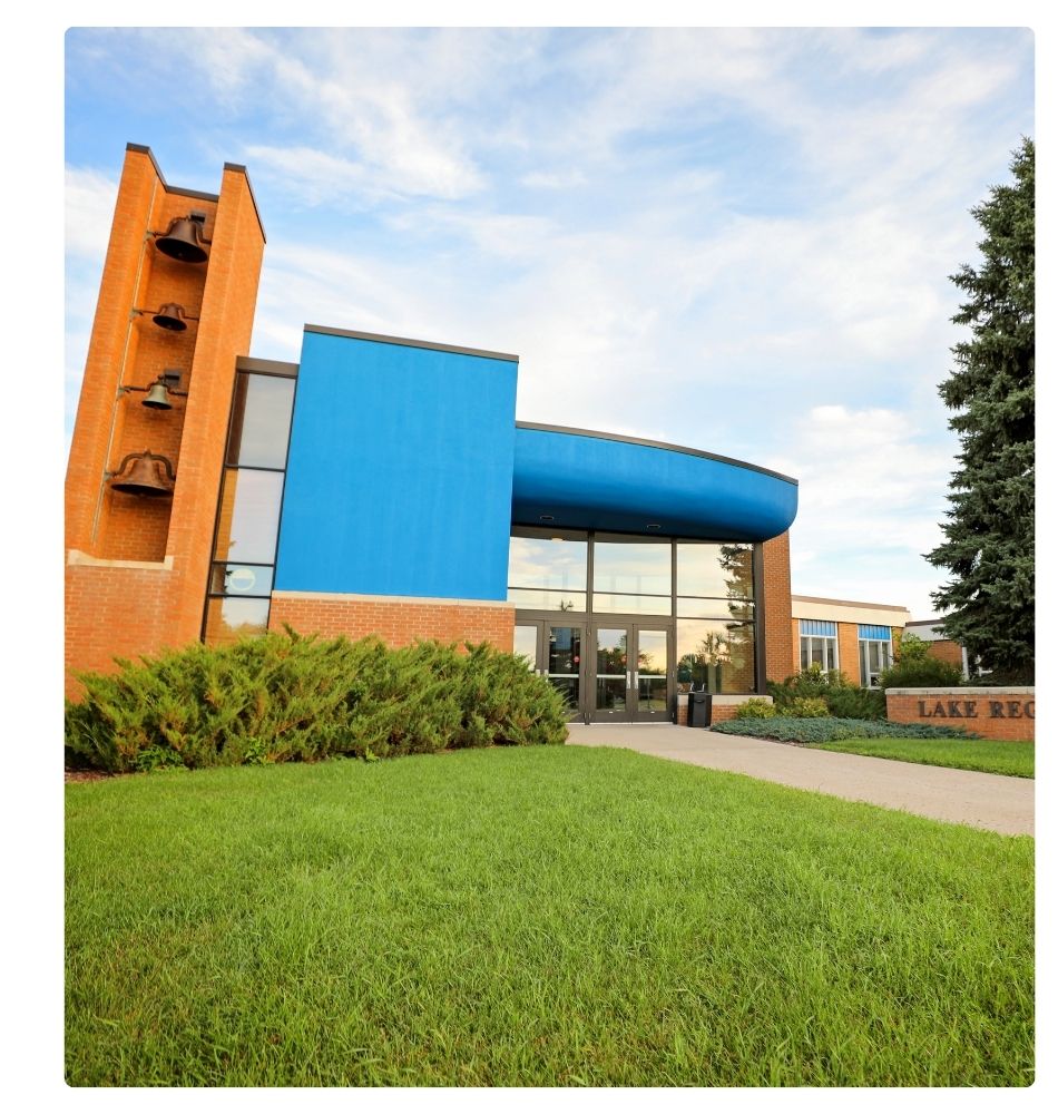 Front entrance of campus building.