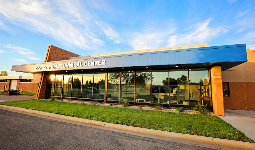 photo of the front of Bergstrom Tech Center on summer day